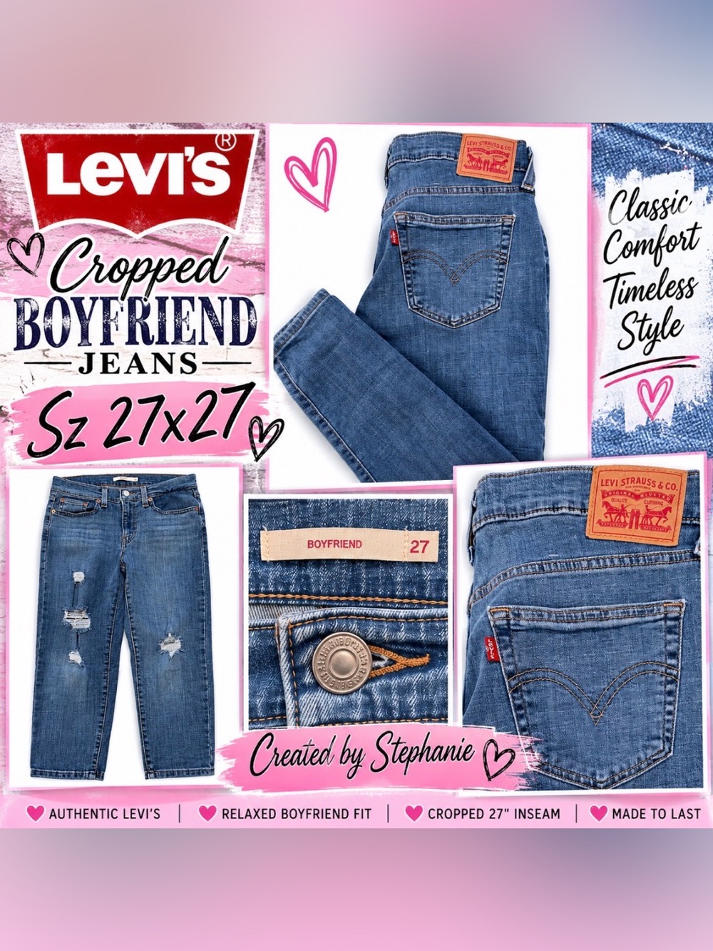Levi's Boyfriend Cropped Jeans - Medium Blue Wash 27x27